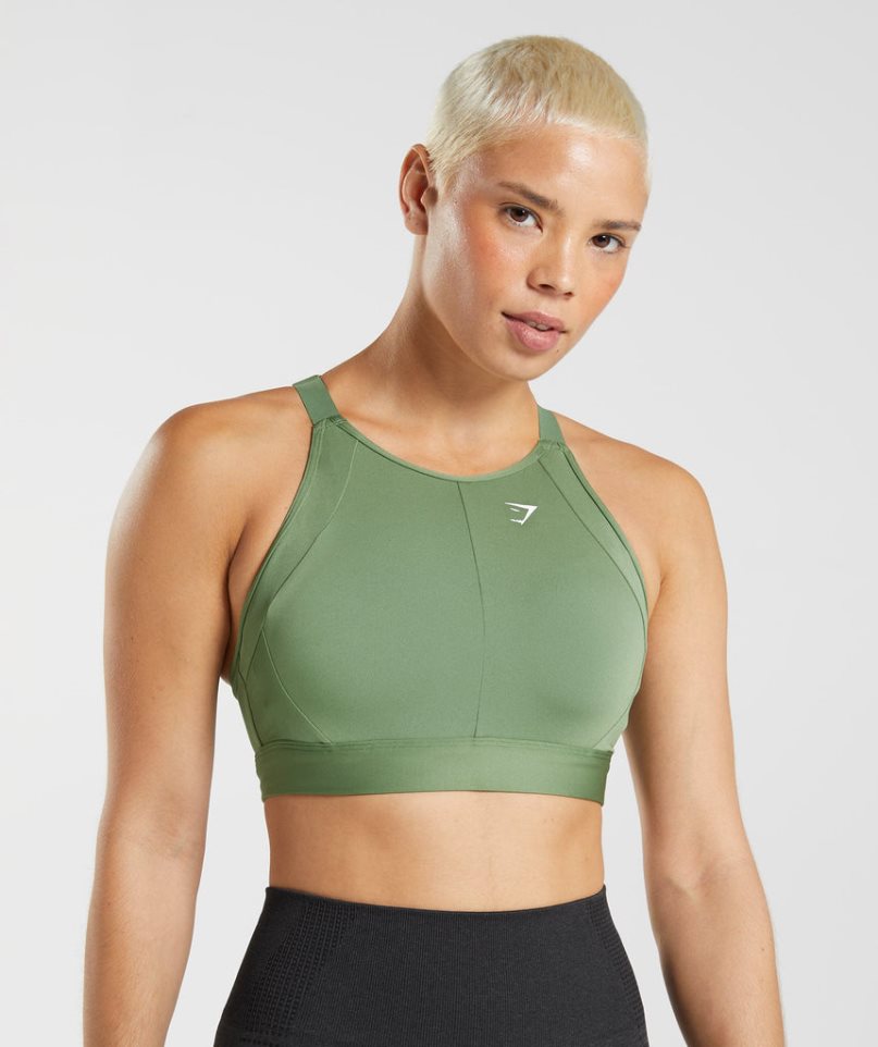 Women\'s Gymshark High Neck High Support Sports Bra Green | NZ 7GABPJ